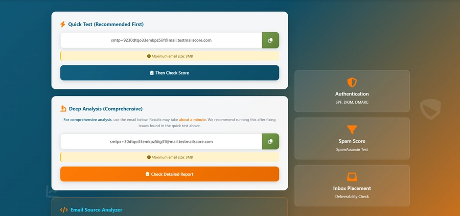 Step 1: Copy email address and send test email